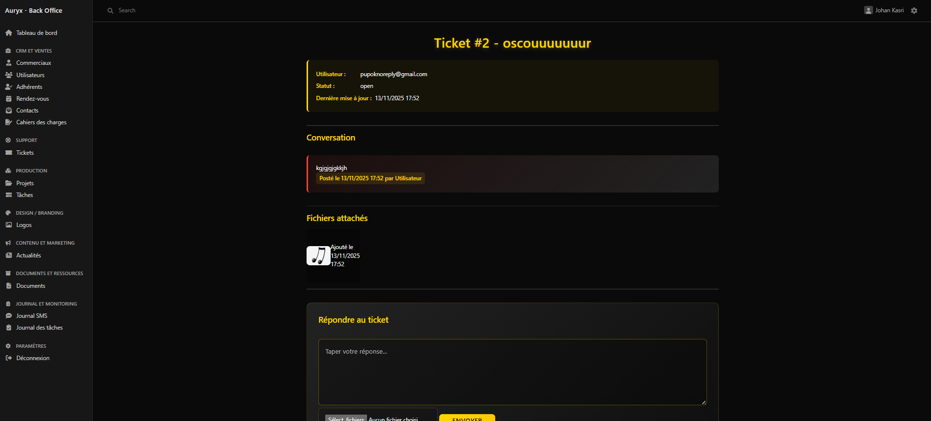 Capture d'écran du projet Application de Gestion de Tickets